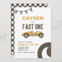 Fast One Race Car Birthday-uitnodiging
