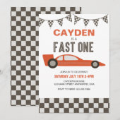 Fast One Race Car Birthday-uitnodiging Kaart (Voorkant / Achterkant)