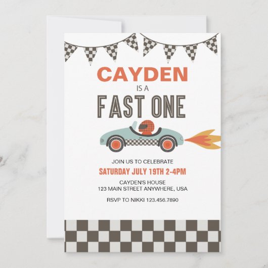 Fast One Race Car Birthday-uitnodiging Kaart (Voorkant)