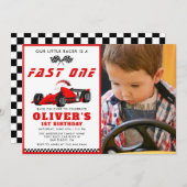 Fast One Race Car Boy 1e foto Verjaardagsfeestje Kaart (Voorkant / Achterkant)
