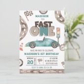 Fast One Race Car Boy 1e Verjaardag Kaart (Staand voorkant)
