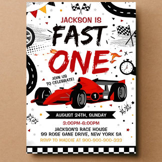 Fast One Race Car Boy 1e Verjaardag uitnodiging