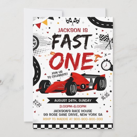 Fast One Race Car Boy 1e Verjaardag uitnodiging (Voorkant)