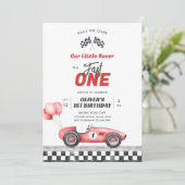 Fast One Race Car Boy 1st Birthday Invitation Kaart (Staand voorkant)
