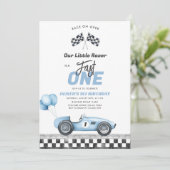 Fast One Race Car Boy 1st Birthday Invitation Kaart (Staand voorkant)