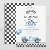 Fast One Race Car Boy 1st Birthday Invitation Kaart (Voorkant / Achterkant)