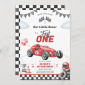 Fast One Race Car Boy 1st Birthday Invitation Kaart (Voorkant / Achterkant)