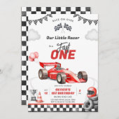 Fast One Race Car Boy 1st Birthday Invitation Kaart (Voorkant / Achterkant)