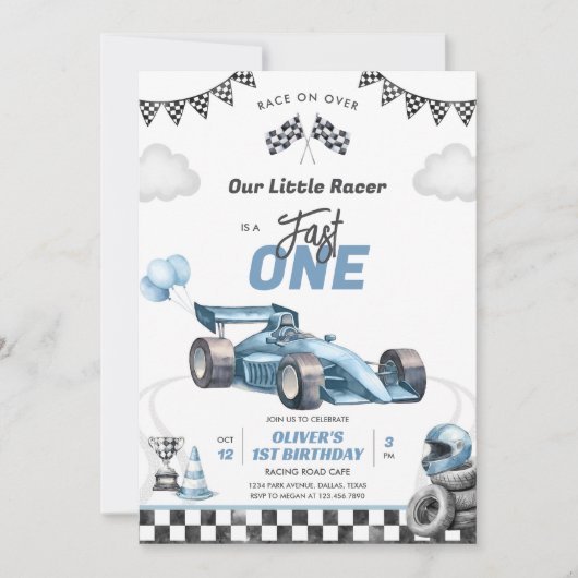 Fast One Race Car Boy 1st Birthday Invitation Kaart (Voorkant)