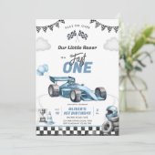 Fast One Race Car Boy 1st Birthday Invitation Kaart (Staand voorkant)