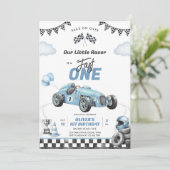 Fast One Race Car Boy 1st Birthday Invitation Kaart (Staand voorkant)