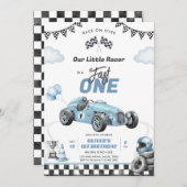 Fast One Race Car Boy 1st Birthday Invitation Kaart (Voorkant / Achterkant)