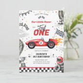 Fast One Race Car Boy 1st Birthday Invitation Kaart (Staand voorkant)
