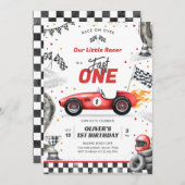 Fast One Race Car Boy 1st Birthday Invitation Kaart (Voorkant / Achterkant)