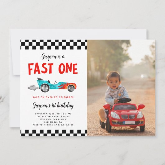 FAST ONE Race Car Boy 1st Birthday Kaart (Voorkant)