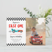 FAST ONE Race Car Boy 1st Birthday Kaart (Staand voorkant)