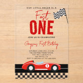 Fast One Race Car Boy 1st Birthday Party Acryl Uitnodigingen (Voorkant)