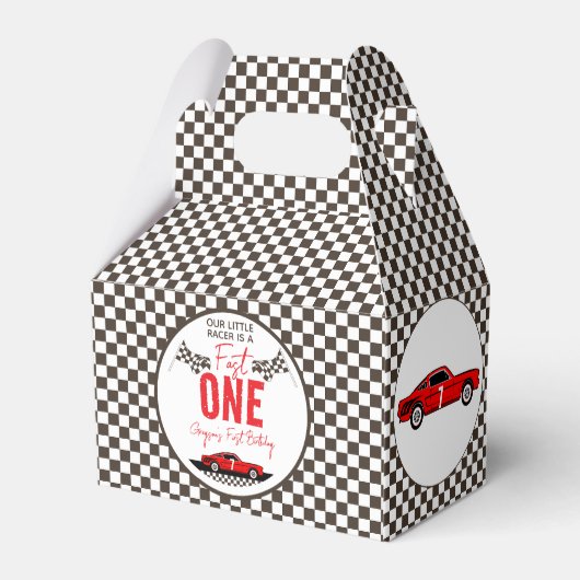 Fast One Race Car Boy 1st Birthday Party Bedankdoosjes (Achterkant)