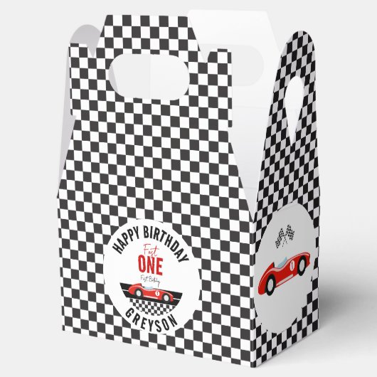 Fast One Race Car Boy 1st Birthday Party Bedankdoosjes (Geopend)