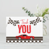 Fast One Race Car Boy 1st Birthday Party Bedankkaart (Staand voorkant)