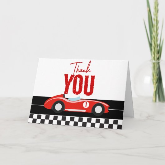 Fast One Race Car Boy 1st Birthday Party Bedankkaart (Voorkant)