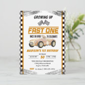 Fast One Race Car Boy 1st Birthday Party Kaart (Staand voorkant)