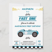 Fast One Race Car Boy 1st Birthday Party Kaart (Voorkant)