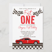 Fast One Race Car Boy 1st Birthday Party Kaart (Voorkant)