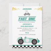 Fast One Race Car Boy 1st Birthday Party Kaart (Voorkant)