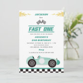 Fast One Race Car Boy 1st Birthday Party Kaart (Staand voorkant)