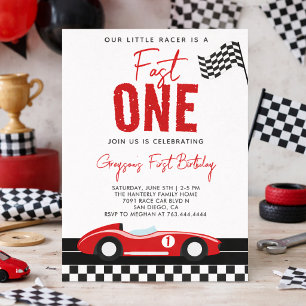 Fast One Race Car Boy 1st Birthday Party Kaart