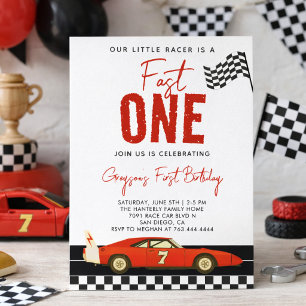 Fast One Race Car Boy 1st Birthday Party Kaart