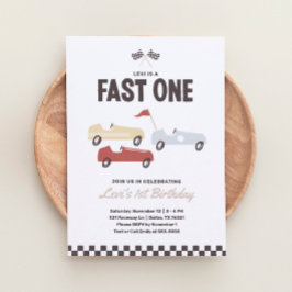 Fast One Race Car Boy 1st Birthday Party Kaart