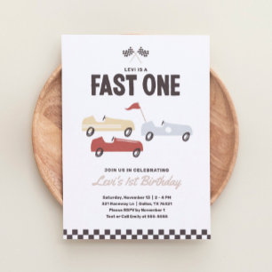 Fast One Race Car Boy 1st Birthday Party Kaart