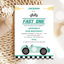 Fast One Race Car Boy 1st Birthday Party Kaart