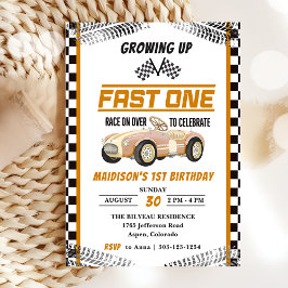 Fast One Race Car Boy 1st Birthday Party Kaart