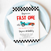FAST ONE Race Car Boy 1st Birthday Party Kaart