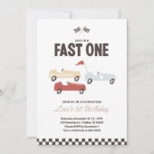 Fast One Race Car Boy 1st Birthday Party Kaart (Voorkant)
