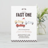 Fast One Race Car Boy 1st Birthday Party Kaart (Staand voorkant)