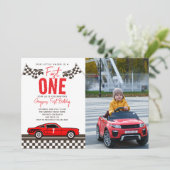 Fast One Race Car Boy 1st Birthday Party Kaart (Staand voorkant)