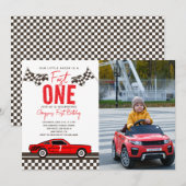 Fast One Race Car Boy 1st Birthday Party Kaart (Voorkant / Achterkant)