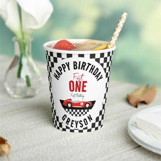 Fast One Race Car Boy 1st Birthday Party Papieren Bekers (Insitu)