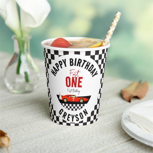 Fast One Race Car Boy 1st Birthday Party Papieren Bekers (Insitu)