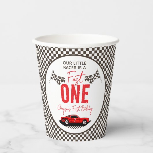 Fast One Race Car Boy 1st Birthday Party Papieren Bekers (Voorkant)