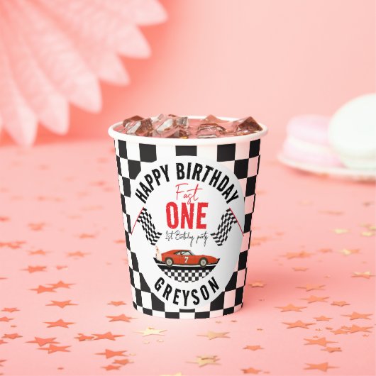 Fast One Race Car Boy 1st Birthday Party Papieren Bekers (Insitu)
