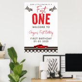 Fast One Race Car Boy 1st Birthday Party Poster (Thuiskantoor)