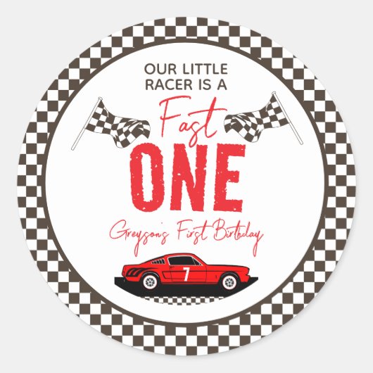 Fast One Race Car Boy 1st Birthday Party Ronde Sticker (Voorkant)