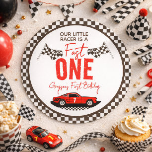 Fast One Race Car Boy 1st Birthday Party Ronde Sticker