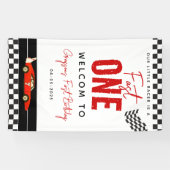 Fast One Race Car Boy 1st Birthday Party Spandoek (Horizontaal)