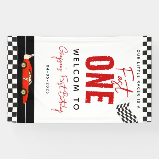 Fast One Race Car Boy 1st Birthday Party Spandoek (Horizontaal)